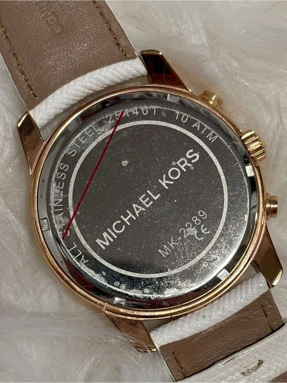 Michael Kors White Leather Strap Watch with Gold Case